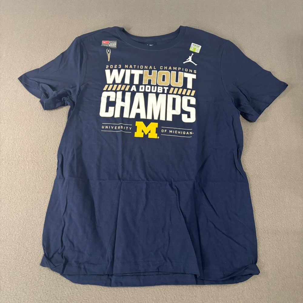 Jordan Michigan Wolverines 2023 National Champions Shirt Mens Size L Navy Blue